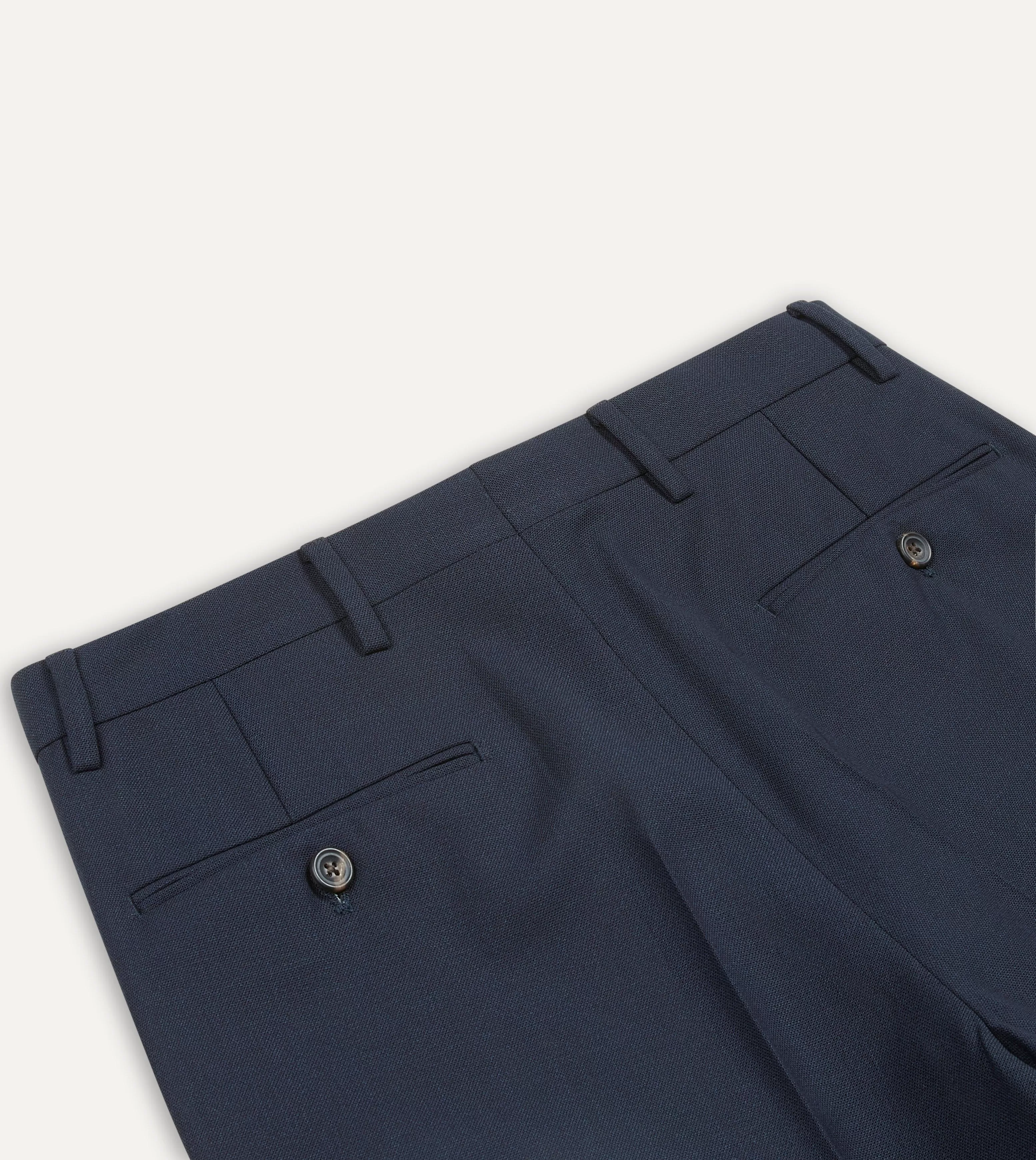 Navy Tropical Wool Flat Front Trouser