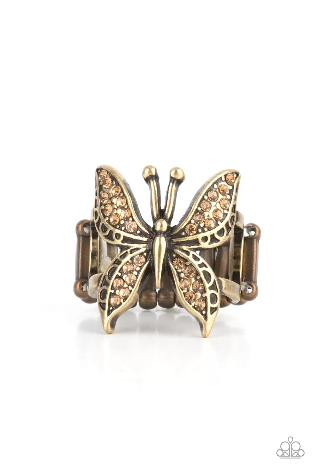 Paparazzi Blinged Out Butterfly - Brass with Topaz Rhinestone Ring