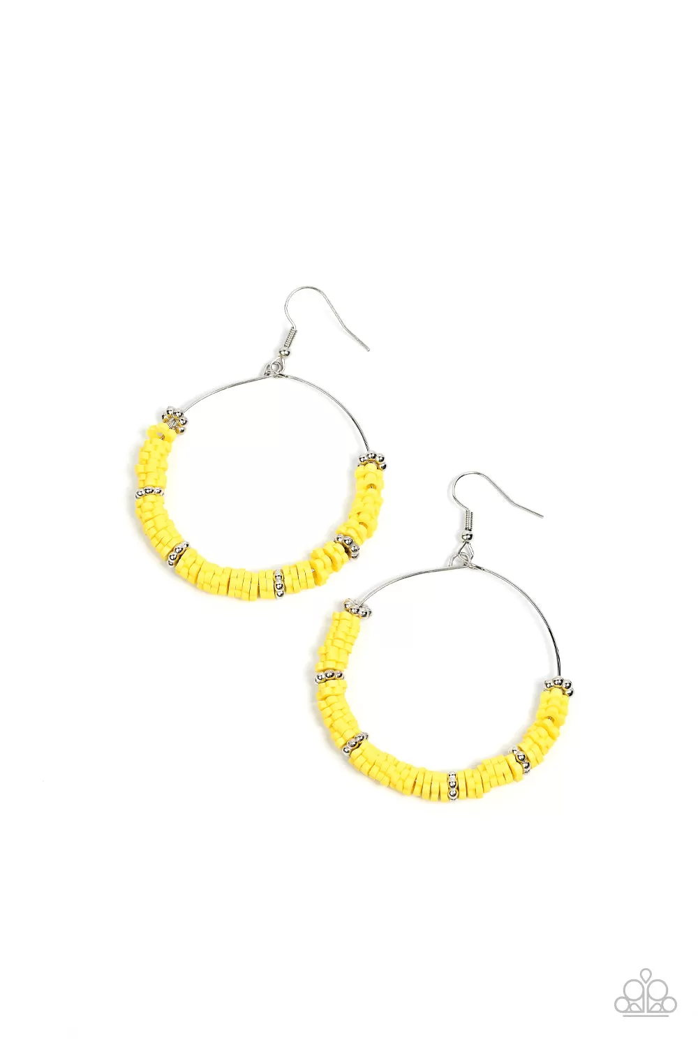 Paparazzi Loudly Layered - Yellow Floral Thread Wire Hoop Earrings