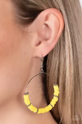 Paparazzi Loudly Layered - Yellow Floral Thread Wire Hoop Earrings