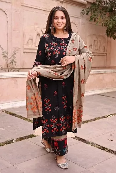 Plus Size Black Beige Readymade Salwar Suit Dupatta