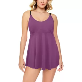 purple skirts Chest Pleat Swim Dress (Model S31)