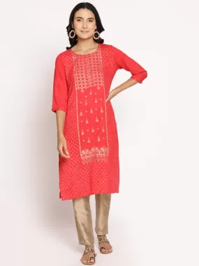 Red Ornamental Printed Kurta