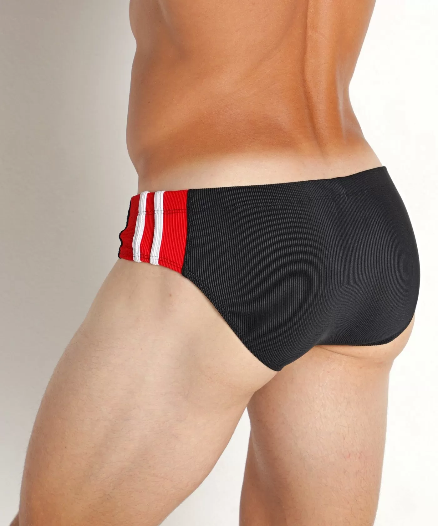 Rugby Rib Swim Brief (Black/Red)