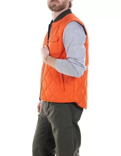 Schott NYC - Reversible Lightweight Quilted Down Filled Vest - Olive/Orange