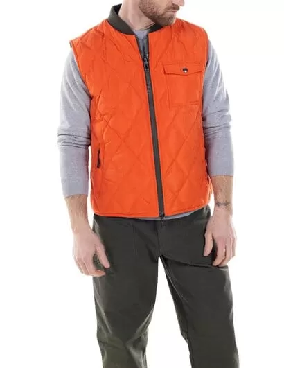 Schott NYC - Reversible Lightweight Quilted Down Filled Vest - Olive/Orange