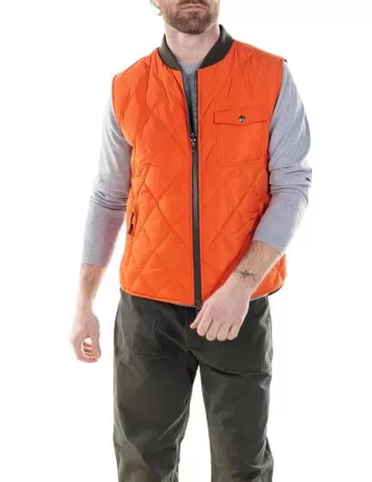 Schott NYC - Reversible Lightweight Quilted Down Filled Vest - Olive/Orange