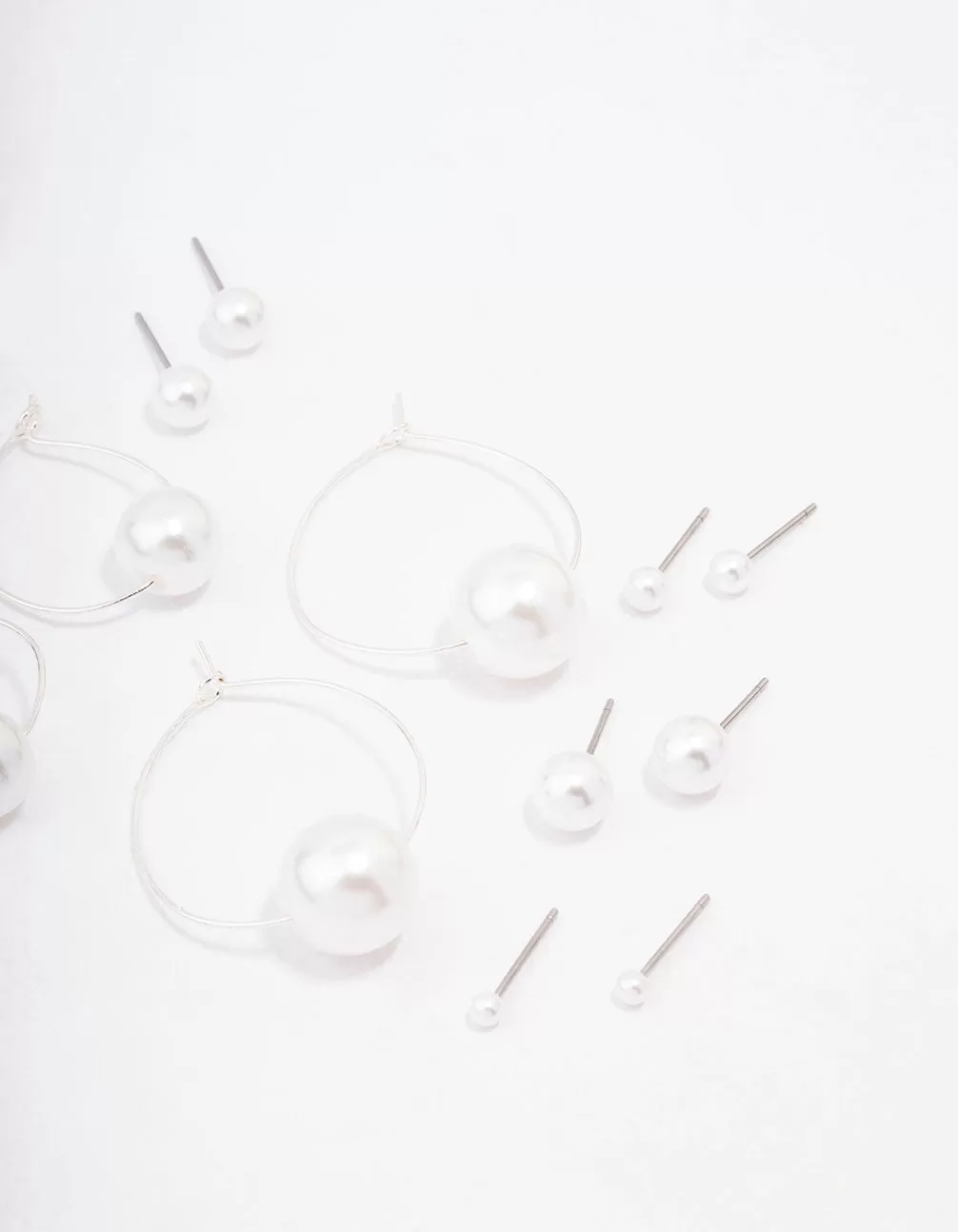 Silver Classic Pearl Hoop Earring 8-Pack