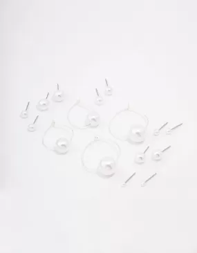 Silver Classic Pearl Hoop Earring 8-Pack