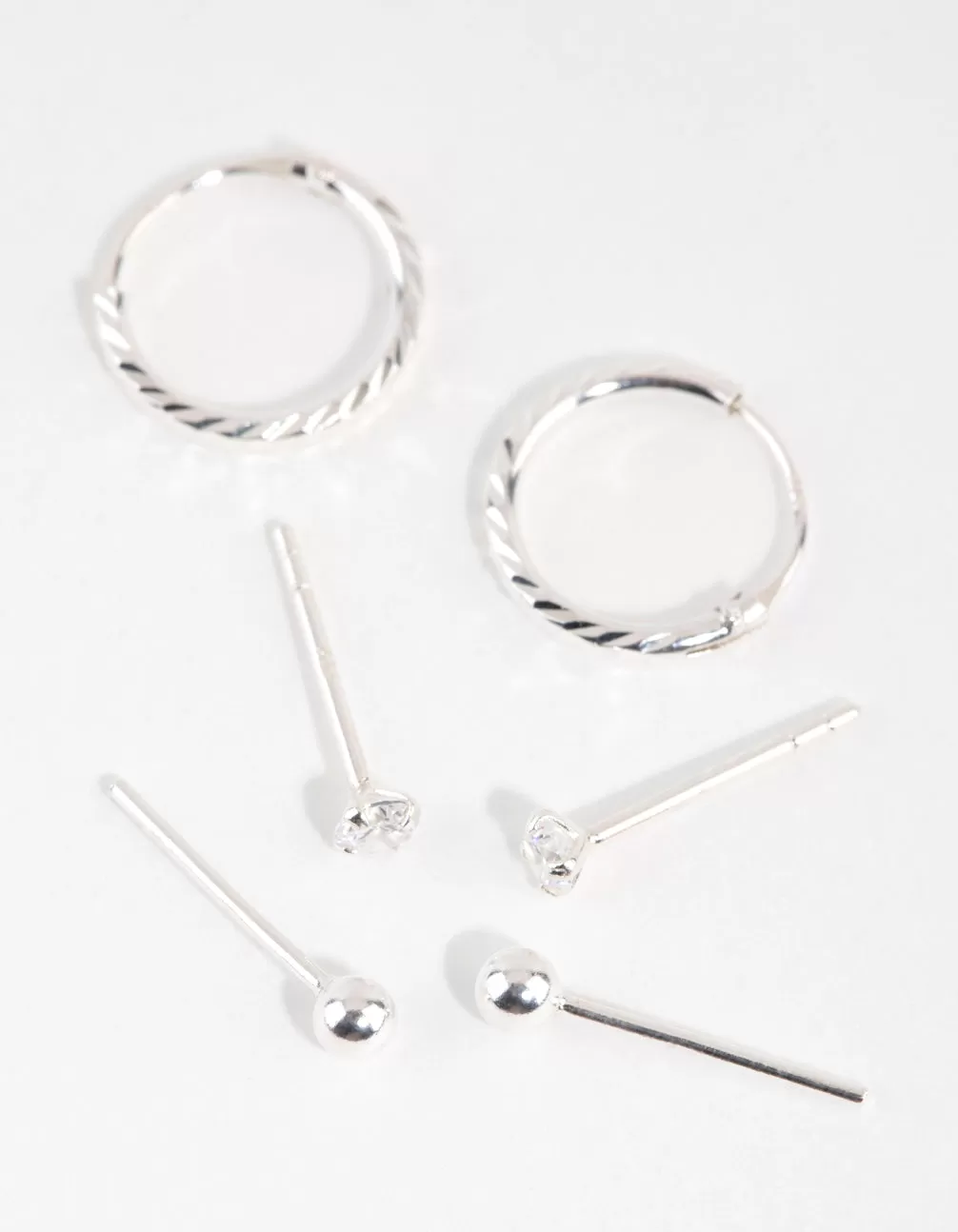 Sterling Silver Ball Diamante Stud & Hoop Earring Pack