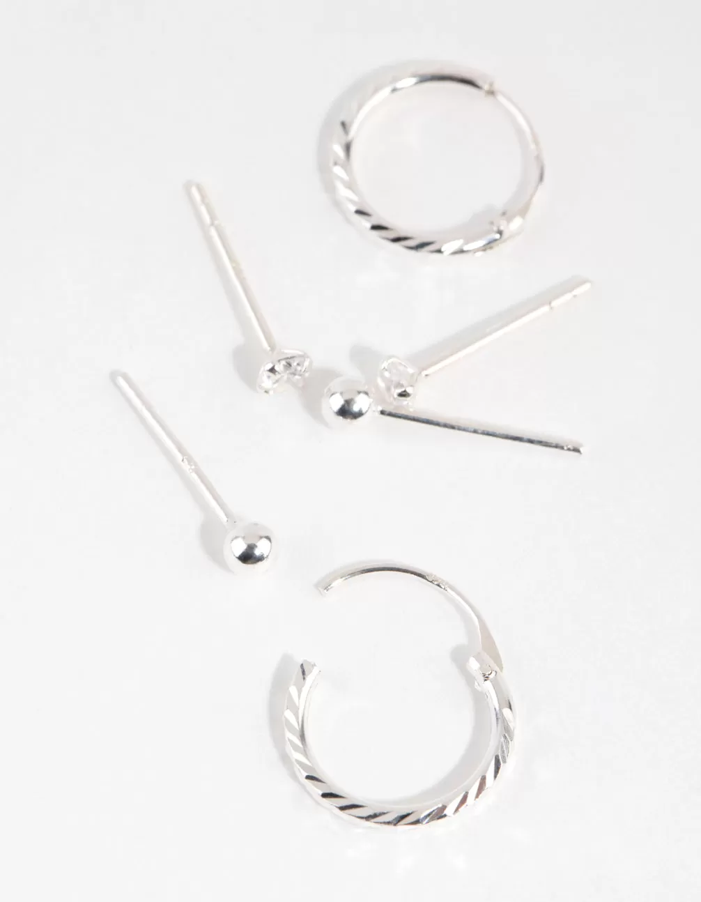 Sterling Silver Ball Diamante Stud & Hoop Earring Pack