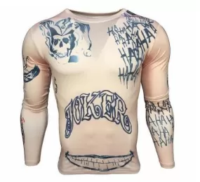 Tan Joker Tattoo Suicide Squad Compression Long Sleeve Rashguard