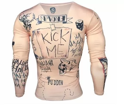 Tan Joker Tattoo Suicide Squad Compression Long Sleeve Rashguard