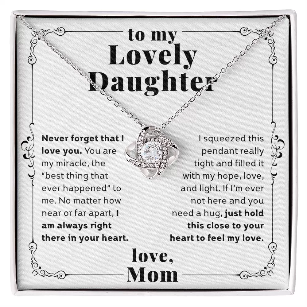 To My Lovely Daughter Feel My Love From Mom Love Knot Necklace