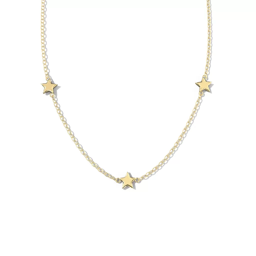 Triple Star 10k Gold Necklace