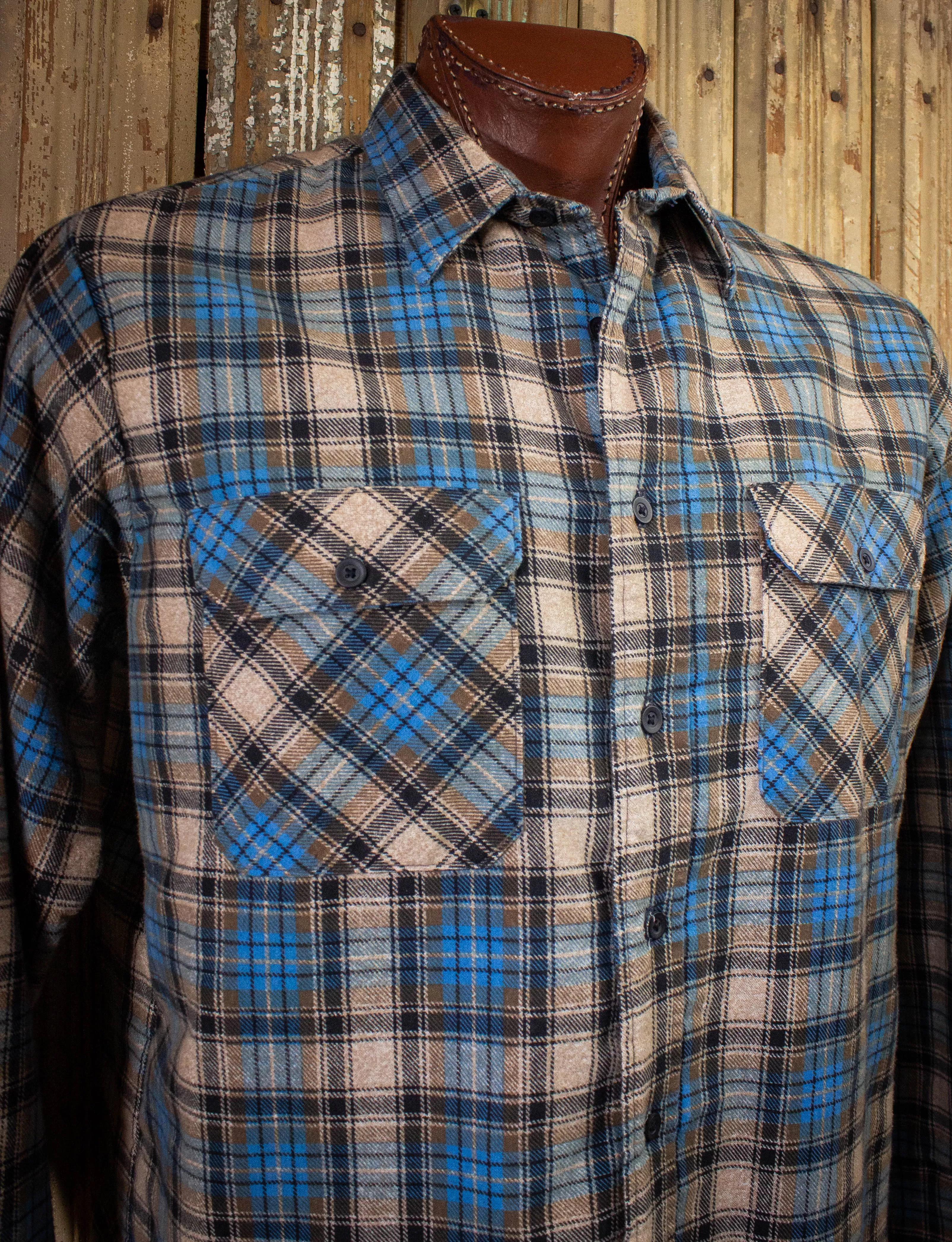 Vintage Fieldmaster Quilt Lined Plaid Flannel Blue/Tan XL