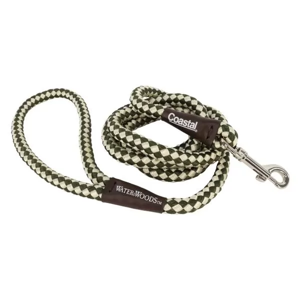 Water & Woods Braided Rope Snap Dog Leash, Green & White