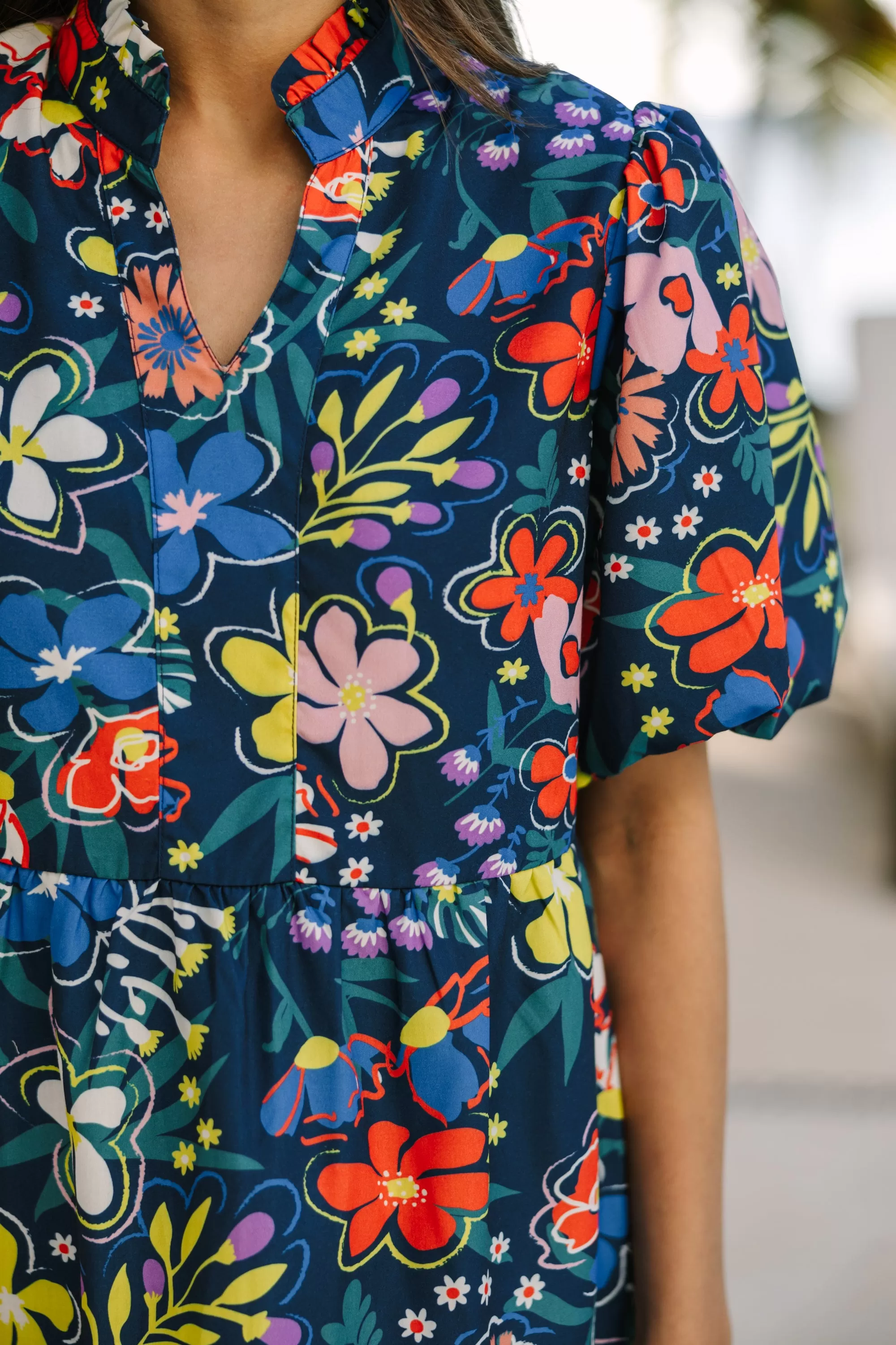 When You Know Navy Blue Floral Babydoll Dress