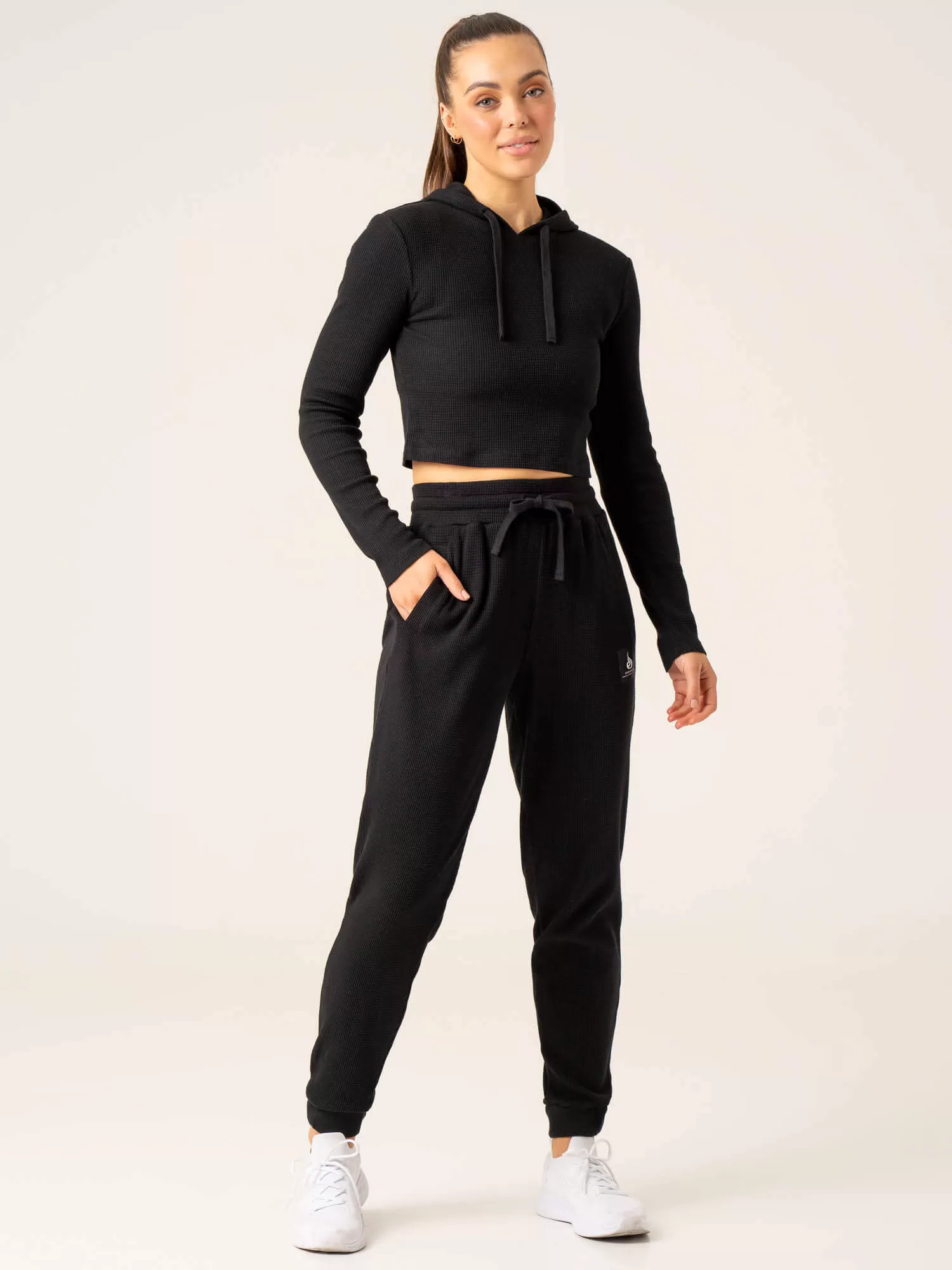 Women's Waffle Lounge Hoodie - Black