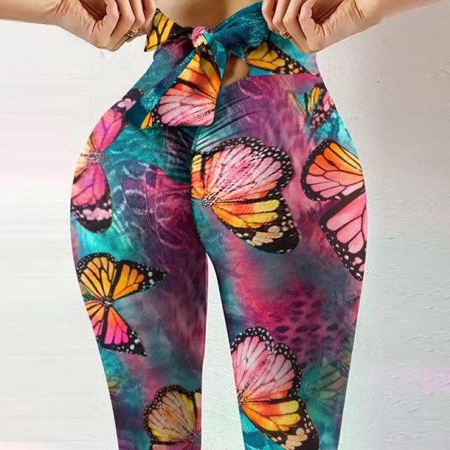 Workout Yoga Pants Print Elegant Sexy Women High Waist Athletic Tights Elasticity Slim Sport Leggings For Fitness