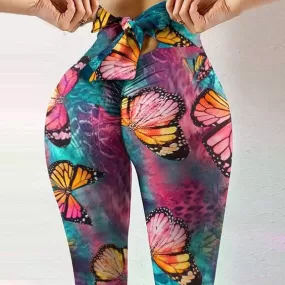 Workout Yoga Pants Print Elegant Sexy Women High Waist Athletic Tights Elasticity Slim Sport Leggings For Fitness