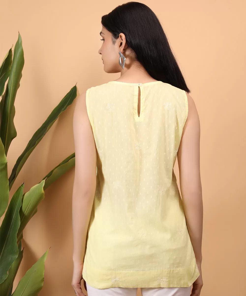 Yellow handembroidered cotton chikankari top