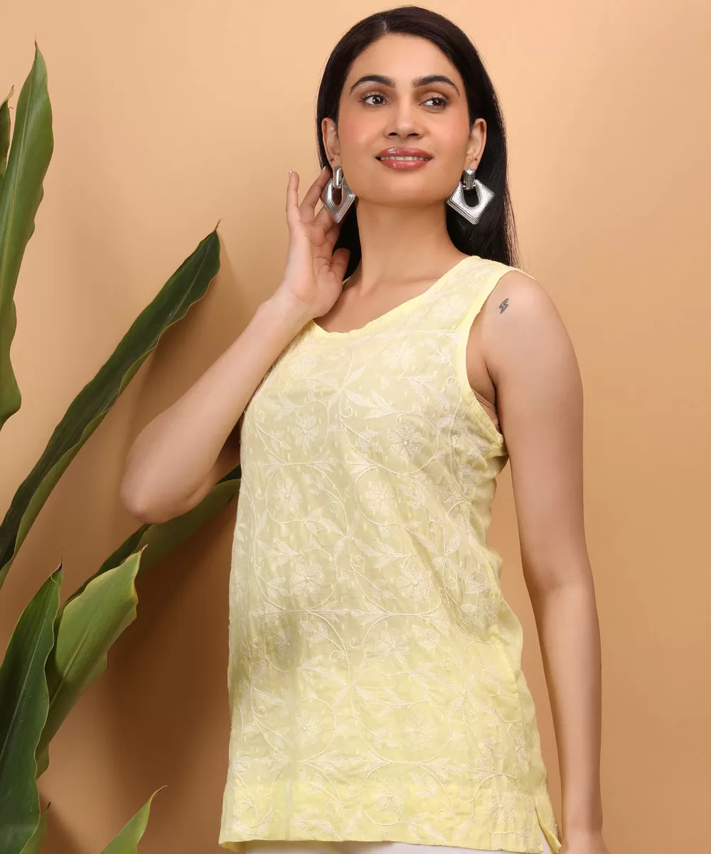 Yellow handembroidered cotton chikankari top